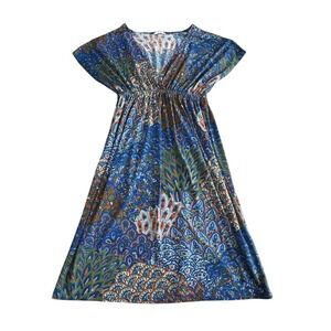 5th in Love Woman's Blue V Neck Mini Dress Size S Maximalist‎ 70s Style Boho